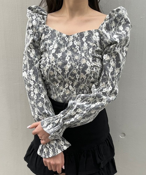 titty&Co. PETIT(ティティアンドコープティ)の「【titty&Co.PETIT】フラワーレースパフスリーブブラウス(シャツ/ブラウス・レディース・ホワイト/ブラック・FREE)」の7枚目の写真