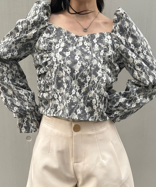 titty&Co. PETIT(ティティアンドコープティ)の「【titty&Co.PETIT】フラワーレースパフスリーブブラウス(シャツ/ブラウス・レディース・ホワイト/ブラック・FREE)」の9枚目の写真