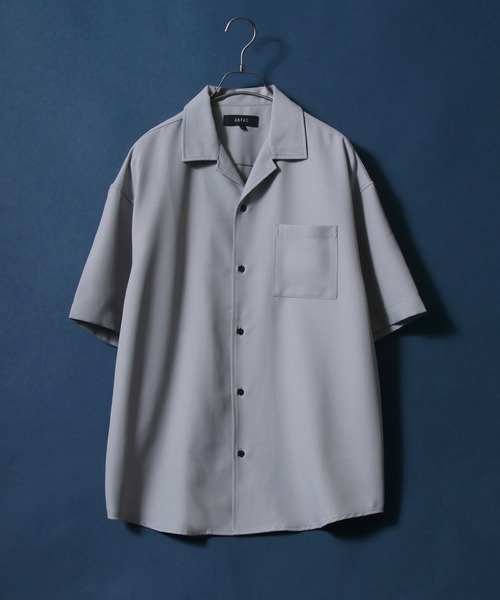 ANPAS（アンパス）の「ANPAS Twill Fabric Oversize Open Collar Shirt/ANPAS 別注 ツイル オーバーサイズ オープンカラーシャツ（シャツ/ブラウス・メンズ・ホワイト/チャコールグレー/ライトグレー/ブラック/ダークグリーン/ブルー/グレイッシュベージュ・M/L）」の4枚目の写真