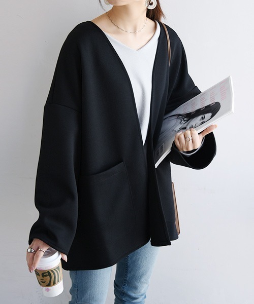 美品✰Drawer コットンパッチポケットノーカラー ジャケット and it_（アンドイット） ジャケット ノーカラージャケット カット