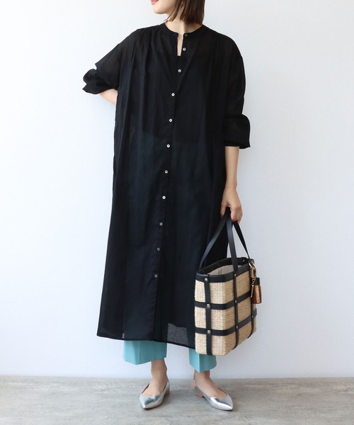 TITE IN THE STORE（ティテ　インザ　ストア）の「コットンボイル前後ボタンシャツワンピース（シャツワンピース・レディース・オレンジ/ブラック/ホワイト・38）」の3枚目の写真