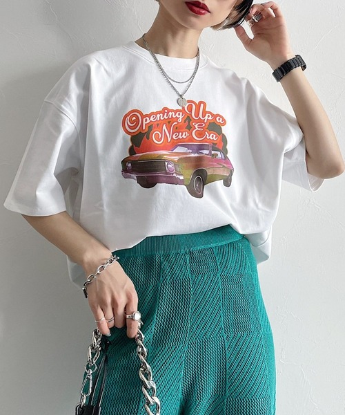 PAGEBOY（ページボーイ）の「アメリカンロックアートT（Tシャツ/カットソー・レディース・オフホワイト/ブラック/チャコール・FREE）」の2枚目の写真