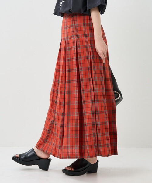 FREAK'S STORE（フリークスストア）の「リネンライクサマーチェックスカート（スカート・レディース・ピンク/グリーン/オレンジ・ﾌﾘ-）」の3枚目の写真