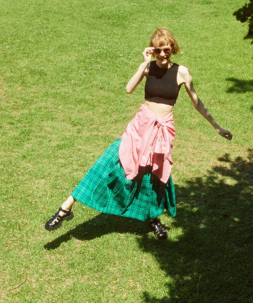 FREAK'S STORE（フリークスストア）の「リネンライクサマーチェックスカート（スカート・レディース・ピンク/グリーン/オレンジ・ﾌﾘ-）」の6枚目の写真