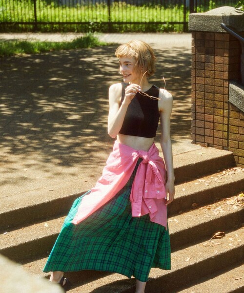 FREAK'S STORE（フリークスストア）の「リネンライクサマーチェックスカート（スカート・レディース・ピンク/グリーン/オレンジ・ﾌﾘ-）」の9枚目の写真