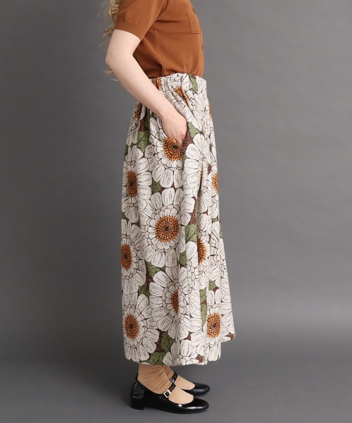 美品★peu pres スワンシュープリント フレアスカート ROPE' PICNIC スカート 麻混フリンジフレアスカート : ZOZOTOWN