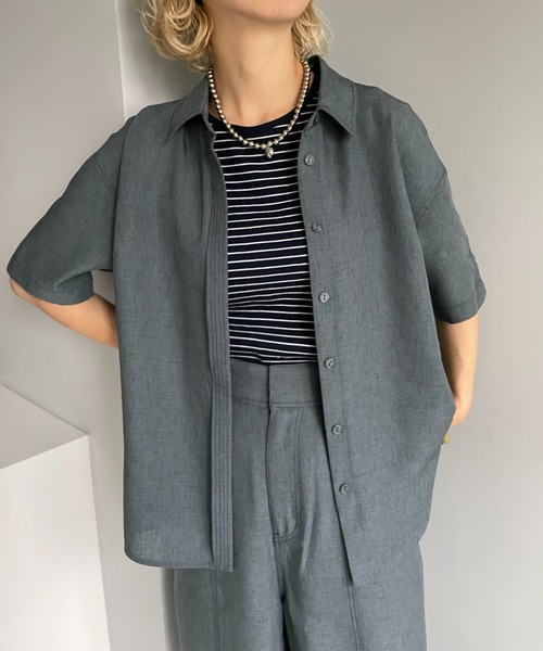 CIAOPANIC（チャオパニック）の「セットアップ可！リネンライクステッチシャツ（シャツ/ブラウス・レディース・チャコールグレー/スカイブルー/グリーン・FREE）」の8枚目の写真