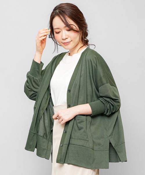 mili an deni(ミリアンデニ)の「UVサイドスリットVネックカーディガン(カーディガン/ボレロ・レディース・ベージュ/ブラック/ブルーグリーン/チャコールグレー/ライトグレー/カーキ/ラベンダー/レモンイエロー/モカ/ネイビー/ライトグリーン/ブルー/ホワイト/アッシュグレー/チェリーレッド/ダークオレンジ/ダークアッシュ/ダークパープル/アイボリー・L/M)」の1枚目の写真