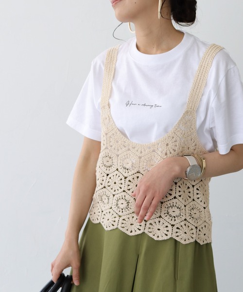 HER CLOSET（ハークローゼット）の「【shemoshelly】かぎ針クロシェ風ニットビスチェ（ベスト・レディース・ブラック/ベージュ/ブラウン/オレンジ/アイボリー/グレイッシュベージュ・M）」の4枚目の写真