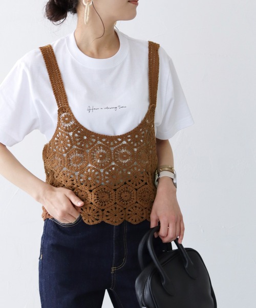 HER CLOSET（ハークローゼット）の「【shemoshelly】かぎ針クロシェ風ニットビスチェ（ベスト・レディース・ブラック/ベージュ/ブラウン/オレンジ/アイボリー/グレイッシュベージュ・M）」の3枚目の写真