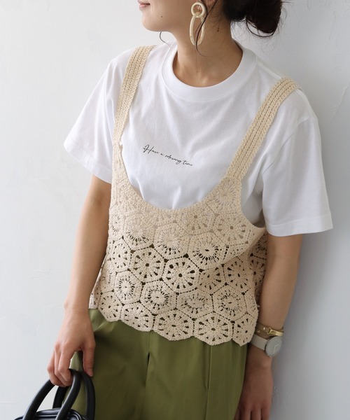 HER CLOSET（ハークローゼット）の「【shemoshelly】かぎ針クロシェ風ニットビスチェ（ベスト・レディース・ブラック/ベージュ/ブラウン/オレンジ/アイボリー/グレイッシュベージュ・M）」の10枚目の写真