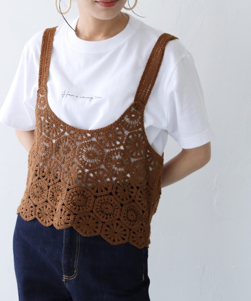 HER CLOSET（ハークローゼット）の「【shemoshelly】かぎ針クロシェ風ニットビスチェ（ベスト・レディース・ブラック/ベージュ/ブラウン/オレンジ/アイボリー/グレイッシュベージュ・M）」の18枚目の写真