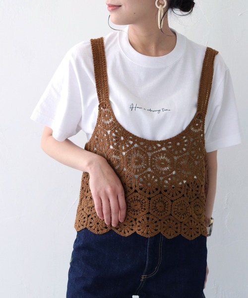 HER CLOSET（ハークローゼット）の「【shemoshelly】かぎ針クロシェ風ニットビスチェ（ベスト・レディース・ブラック/ベージュ/ブラウン/オレンジ/アイボリー/グレイッシュベージュ・M）」の19枚目の写真