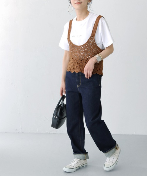 HER CLOSET（ハークローゼット）の「【shemoshelly】かぎ針クロシェ風ニットビスチェ（ベスト・レディース・ブラック/ベージュ/ブラウン/オレンジ/アイボリー/グレイッシュベージュ・M）」の22枚目の写真