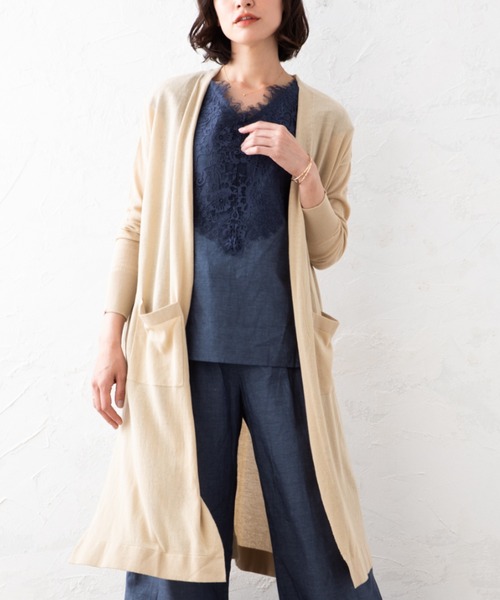 aunt lily(アントリリー)の「強撚コットンロングトッパーカーデ(カーディガン/ボレロ・レディース・ホワイト/ブラック/ベージュ・LL/M/L/S/3L)」の3枚目の写真