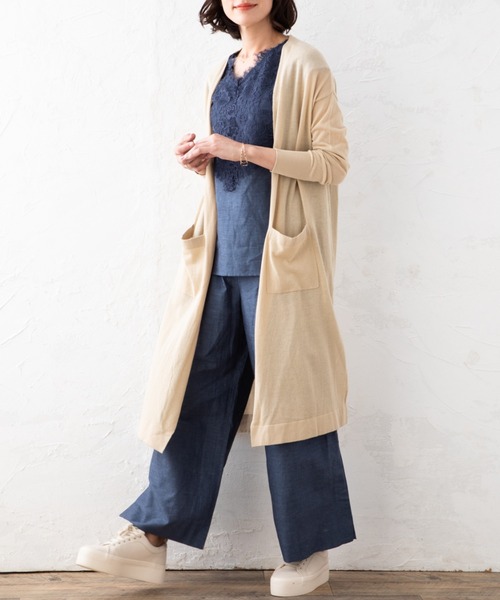 aunt lily(アントリリー)の「強撚コットンロングトッパーカーデ(カーディガン/ボレロ・レディース・ホワイト/ブラック/ベージュ・LL/M/L/S/3L)」の13枚目の写真