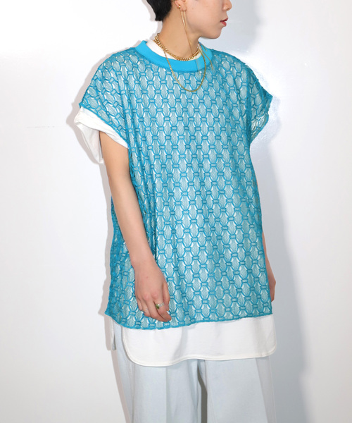 CITYSHOP(シティーショップ)の「LACE N/S T-SHIRT:カットソー(Tシャツ/カットソー・レディース・ブルー/ブラック・FREE)」の2枚目の写真