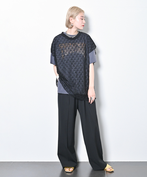 CITYSHOP(シティーショップ)の「LACE N/S T-SHIRT:カットソー(Tシャツ/カットソー・レディース・ブルー/ブラック・FREE)」の22枚目の写真