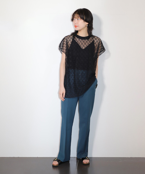 CITYSHOP(シティーショップ)の「LACE N/S T-SHIRT:カットソー(Tシャツ/カットソー・レディース・ブルー/ブラック・FREE)」の20枚目の写真