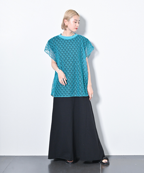 CITYSHOP(シティーショップ)の「LACE N/S T-SHIRT:カットソー(Tシャツ/カットソー・レディース・ブルー/ブラック・FREE)」の19枚目の写真