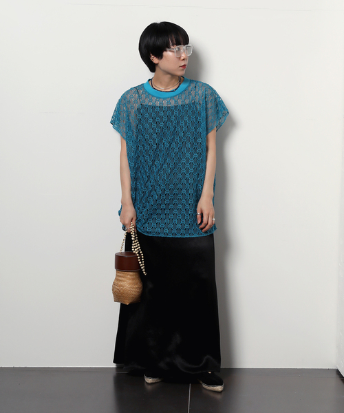 CITYSHOP(シティーショップ)の「LACE N/S T-SHIRT:カットソー(Tシャツ/カットソー・レディース・ブルー/ブラック・FREE)」の16枚目の写真