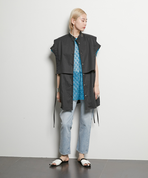 CITYSHOP(シティーショップ)の「LACE N/S T-SHIRT:カットソー(Tシャツ/カットソー・レディース・ブルー/ブラック・FREE)」の14枚目の写真