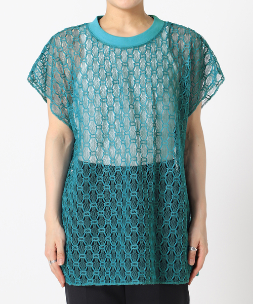 CITYSHOP(シティーショップ)の「LACE N/S T-SHIRT:カットソー(Tシャツ/カットソー・レディース・ブルー/ブラック・FREE)」の13枚目の写真