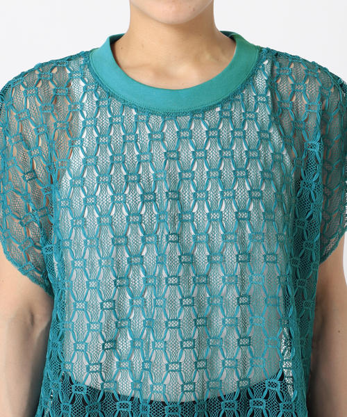 CITYSHOP(シティーショップ)の「LACE N/S T-SHIRT:カットソー(Tシャツ/カットソー・レディース・ブルー/ブラック・FREE)」の9枚目の写真