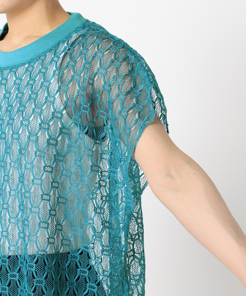 CITYSHOP(シティーショップ)の「LACE N/S T-SHIRT:カットソー(Tシャツ/カットソー・レディース・ブルー/ブラック・FREE)」の7枚目の写真