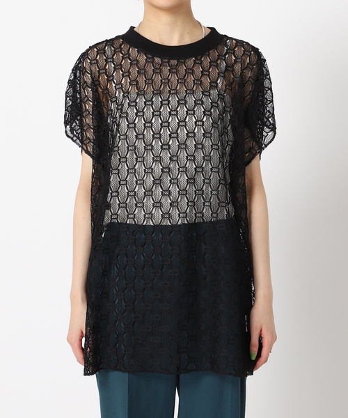 CITYSHOP(シティーショップ)の「LACE N/S T-SHIRT:カットソー(Tシャツ/カットソー・レディース・ブルー/ブラック・FREE)」の4枚目の写真