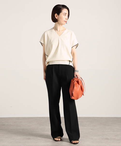 VERMEIL par iena(ヴェルメイユパーイエナ)の「《追加》ダブルクロス ストレッチパンツ(スラックス・レディース・ブラック・38/36/40)」の2枚目の写真