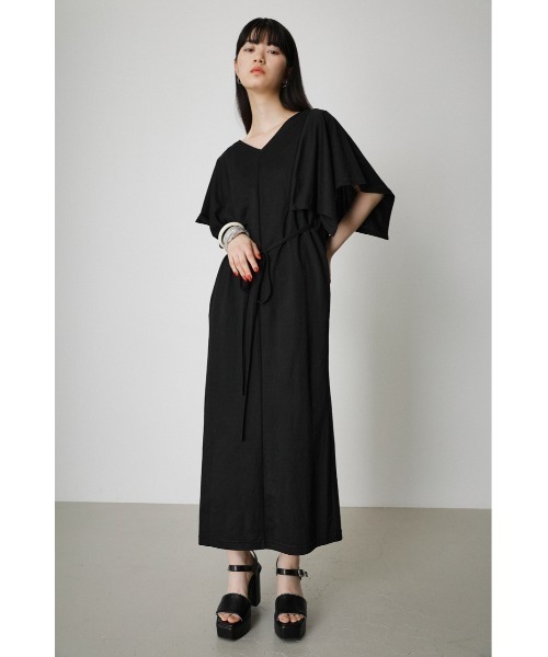 AZUL by moussy（アズールバイマウジー）の「A/F WIDE RELAX ONEPIECE/アークティックフィールワイドリラックスワンピース（ワンピース・レディース・ブラック/ライトグレー/グリーン・MEDIUM/SMALL）」の2枚目の写真