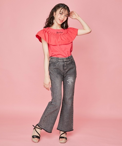 JENNI love(ジェニィラブ)の「ケミカルデニムフレアロングパンツ(デニムパンツ・キッズ・ブルー/ブラック・130cm/140cm/160cm/150cm)」の5枚目の写真