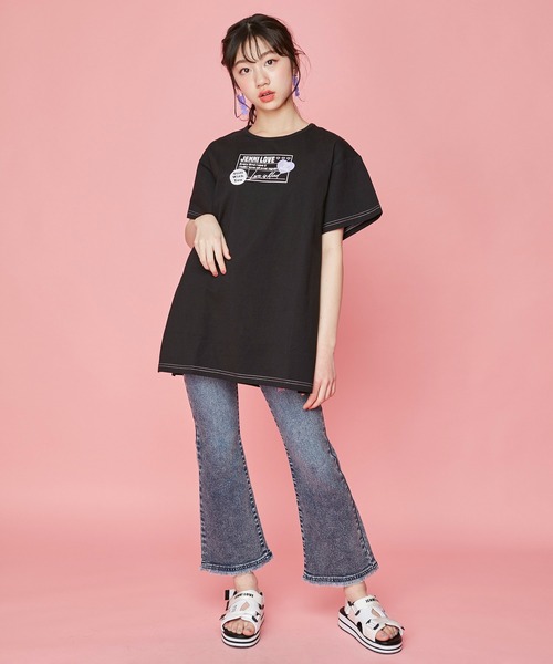 JENNI love(ジェニィラブ)の「ケミカルデニムフレアロングパンツ(デニムパンツ・キッズ・ブルー/ブラック・130cm/140cm/160cm/150cm)」の3枚目の写真