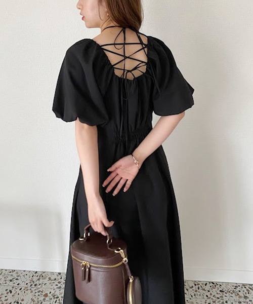 one after another NICE CLAUP（ワンアフターアナザーナイスクラップ）の「袖ボリュームホルターワンピース（ワンピース・レディース・ブラック/インディゴブルー/パープル/レッド・FREE）」の22枚目の写真