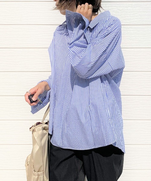 Q（キュー）の「Qエンブレムスキッパーシャツ（シャツ/ブラウス・レディース・ネイビー/アイボリー/ブルー系その他・MEDIUM）」の3枚目の写真