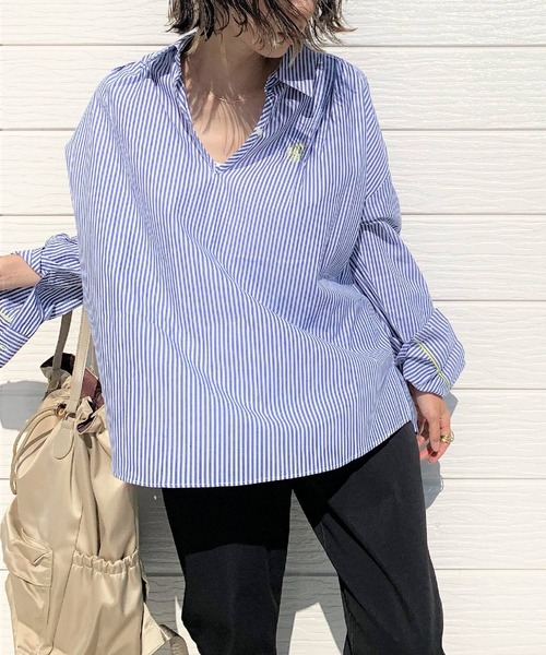 Q（キュー）の「Qエンブレムスキッパーシャツ（シャツ/ブラウス・レディース・ネイビー/アイボリー/ブルー系その他・MEDIUM）」の12枚目の写真