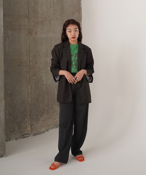 TINA：JOJUN（ティーナジョジュン）の「センタープレス ストライプパンツ TINA：JOJUN（その他パンツ・レディース・ピンクベージュ/ブラック・S/M）」の17枚目の写真