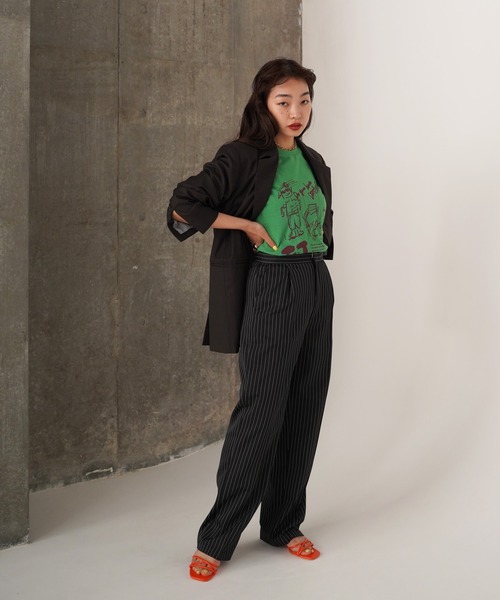 TINA：JOJUN（ティーナジョジュン）の「センタープレス ストライプパンツ TINA：JOJUN（その他パンツ・レディース・ピンクベージュ/ブラック・S/M）」の8枚目の写真