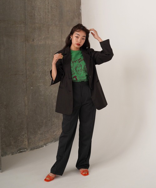 TINA：JOJUN（ティーナジョジュン）の「センタープレス ストライプパンツ TINA：JOJUN（その他パンツ・レディース・ピンクベージュ/ブラック・S/M）」の14枚目の写真