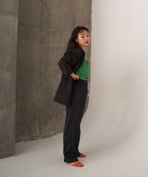 TINA：JOJUN（ティーナジョジュン）の「センタープレス ストライプパンツ TINA：JOJUN（その他パンツ・レディース・ピンクベージュ/ブラック・S/M）」の5枚目の写真