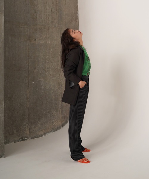 TINA：JOJUN（ティーナジョジュン）の「センタープレス ストライプパンツ TINA：JOJUN（その他パンツ・レディース・ピンクベージュ/ブラック・S/M）」の9枚目の写真