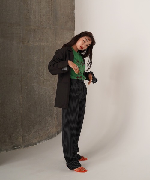 TINA：JOJUN（ティーナジョジュン）の「センタープレス ストライプパンツ TINA：JOJUN（その他パンツ・レディース・ピンクベージュ/ブラック・S/M）」の12枚目の写真