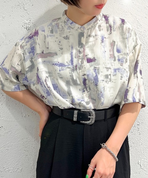 apres jour mignon(アプレジュールミニョン)の「柄バンドカラーシャツ【ZOZOTOWN限定アイテム】(シャツ/ブラウス・レディース・パープル/ブラック系その他/ブラック・X-LARGE/フリー)」の16枚目の写真