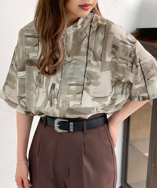apres jour mignon(アプレジュールミニョン)の「柄バンドカラーシャツ【ZOZOTOWN限定アイテム】(シャツ/ブラウス・レディース・パープル/ブラック系その他/ブラック・X-LARGE/フリー)」の9枚目の写真