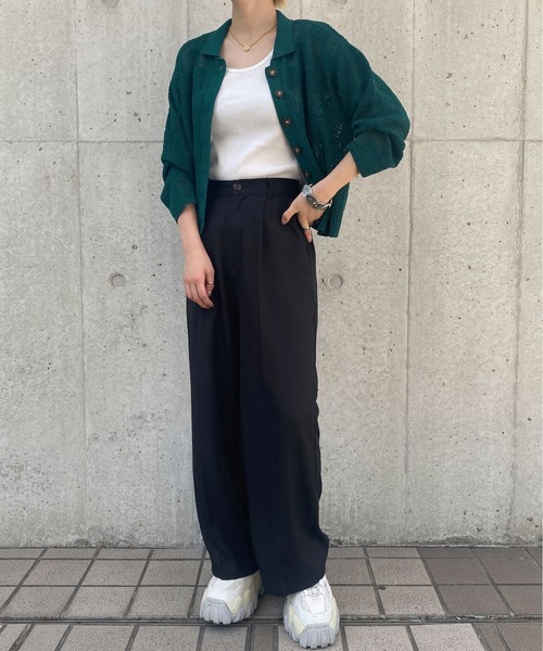 PairPair(ペアペア)の「【ペットとリンクコーデ】メッシュポロショートカーディガン(カーディガン/ボレロ・メンズ・オフホワイト/グリーン・FREE)」の4枚目の写真