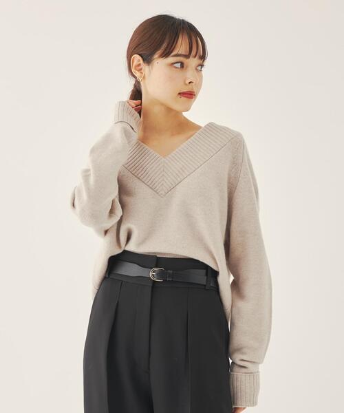 ＜EMMELREFINES＞EMワイドリブVネックニットプルオーバー