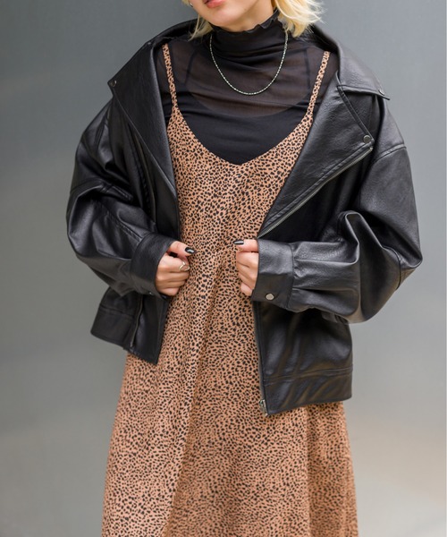 SpRay（スプレイ）の「エコレザーBIGライダース（ライダースジャケット・レディース・ブラック/ダークブラウン・FREE）」の8枚目の写真