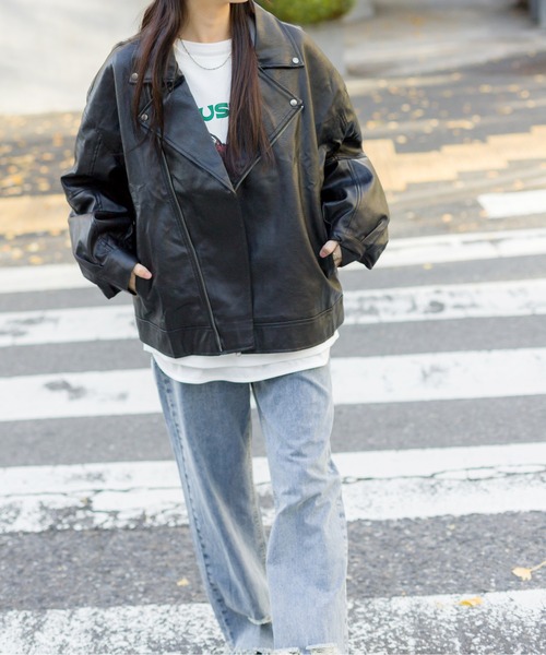 SpRay（スプレイ）の「エコレザーBIGライダース（ライダースジャケット・レディース・ブラック/ダークブラウン・FREE）」の22枚目の写真