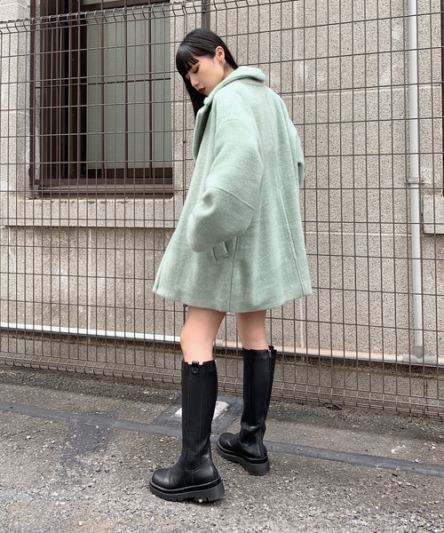 LVEU.（ラブユ.）の「【LVEU.】シャギーミディコート / アウター コート ミディ ミドル ステンカラー ダブル シャギー 起毛 ふわふわ ミント サーモン ピンク ZOZOTOWN限定（チェスターコート・レディース・サーモンピンク/ミント・FREE）」の17枚目の写真